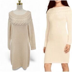 Lauren Ralph Lauren knit boatneck sweater dress in cream or ivory.
